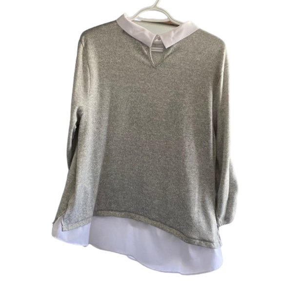 Grey Sweater with a mock collar and shirt at the bottom Size 2X - Picture 2 of 13